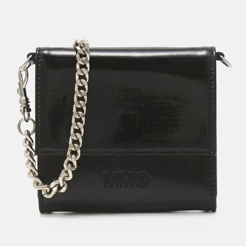 MM6 Maison Margiela Logo Black Folding Small Wallet On A Chain